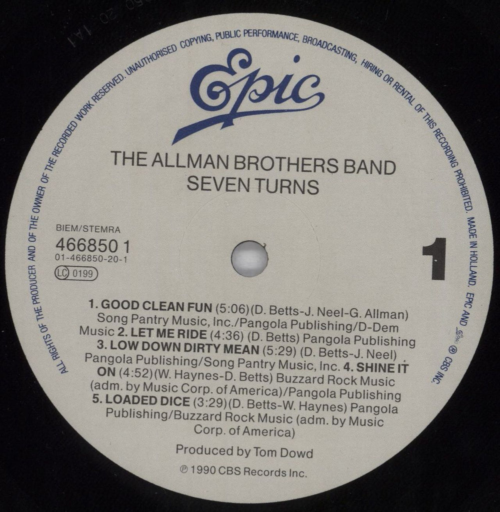 Allman Brothers Band Seven Turns Dutch Promo vinyl LP album (LP record) ABRLPSE823132