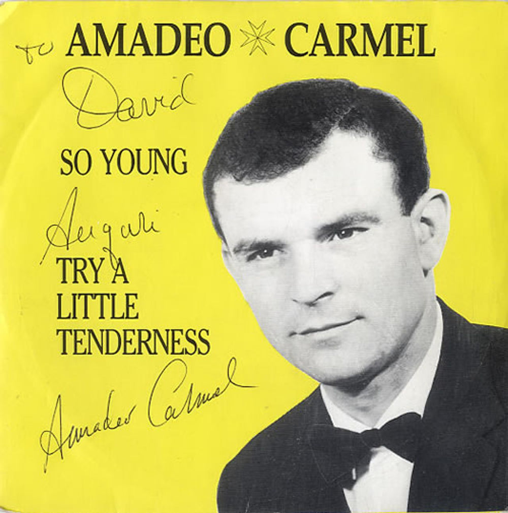 Amadeo Carmel So Young - Autographed French Promo 7" vinyl single (7 inch record / 45) MLT259