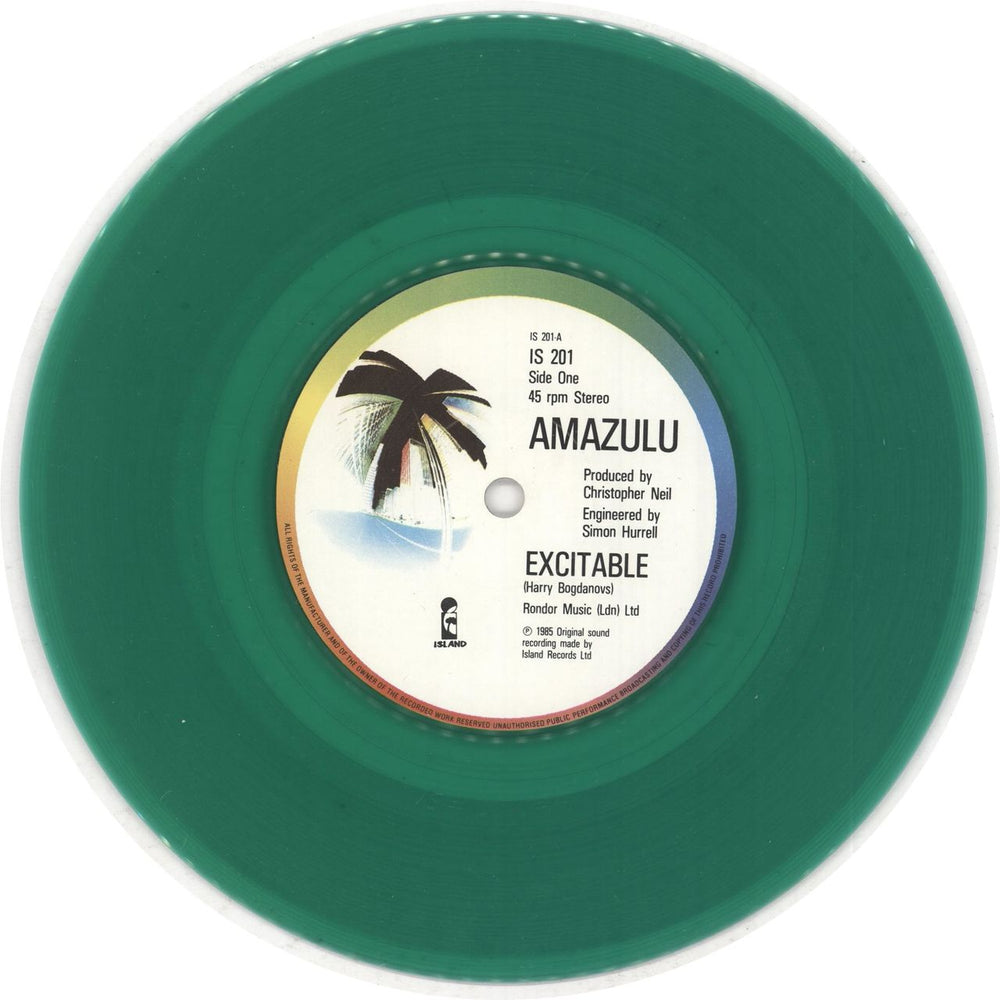 Amazulu Excitable - Green vinyi UK 7" vinyl single (7 inch record / 45)