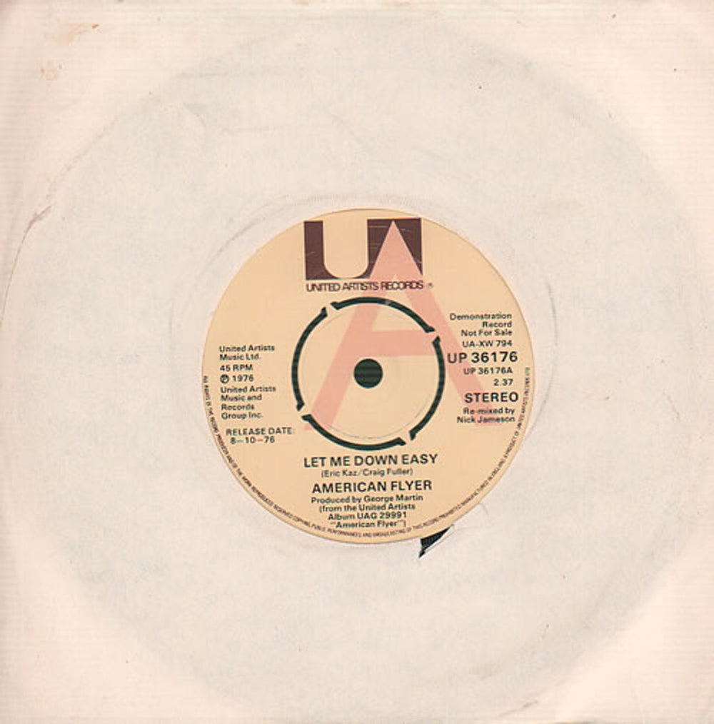 American Flyer Let Me Down Easy - A Label UK Promo 7" vinyl single (7 inch record / 45) UP36176