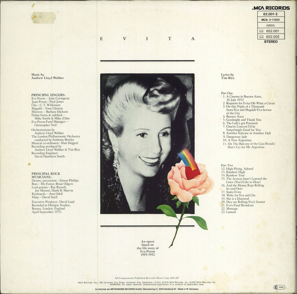 Andrew Lloyd Webber & Tim Rice Evita German 2-LP vinyl record set (Double LP Album)