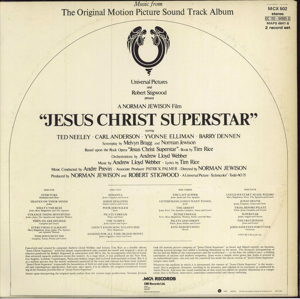 Andrew Lloyd Webber & Tim Rice Jesus Christ Superstar UK 2-LP vinyl record set (Double LP Album)