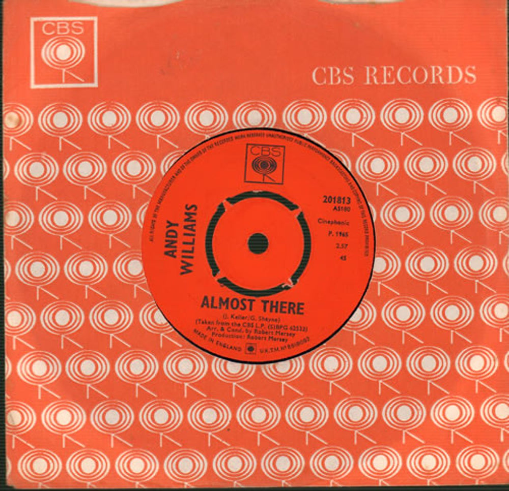 Andy Williams Almost There UK 7" vinyl single (7 inch record / 45) 201813