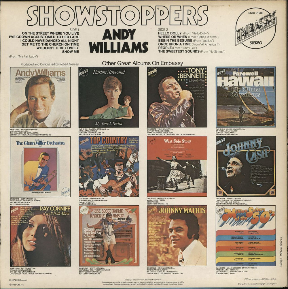 Andy Williams Showstoppers UK vinyl LP album (LP record)