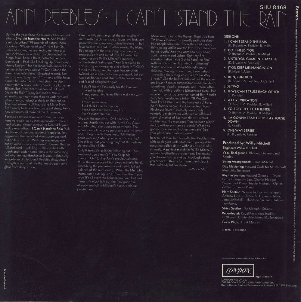 Ann Peebles I Can't Stand The Rain - EX UK vinyl LP album (LP record)