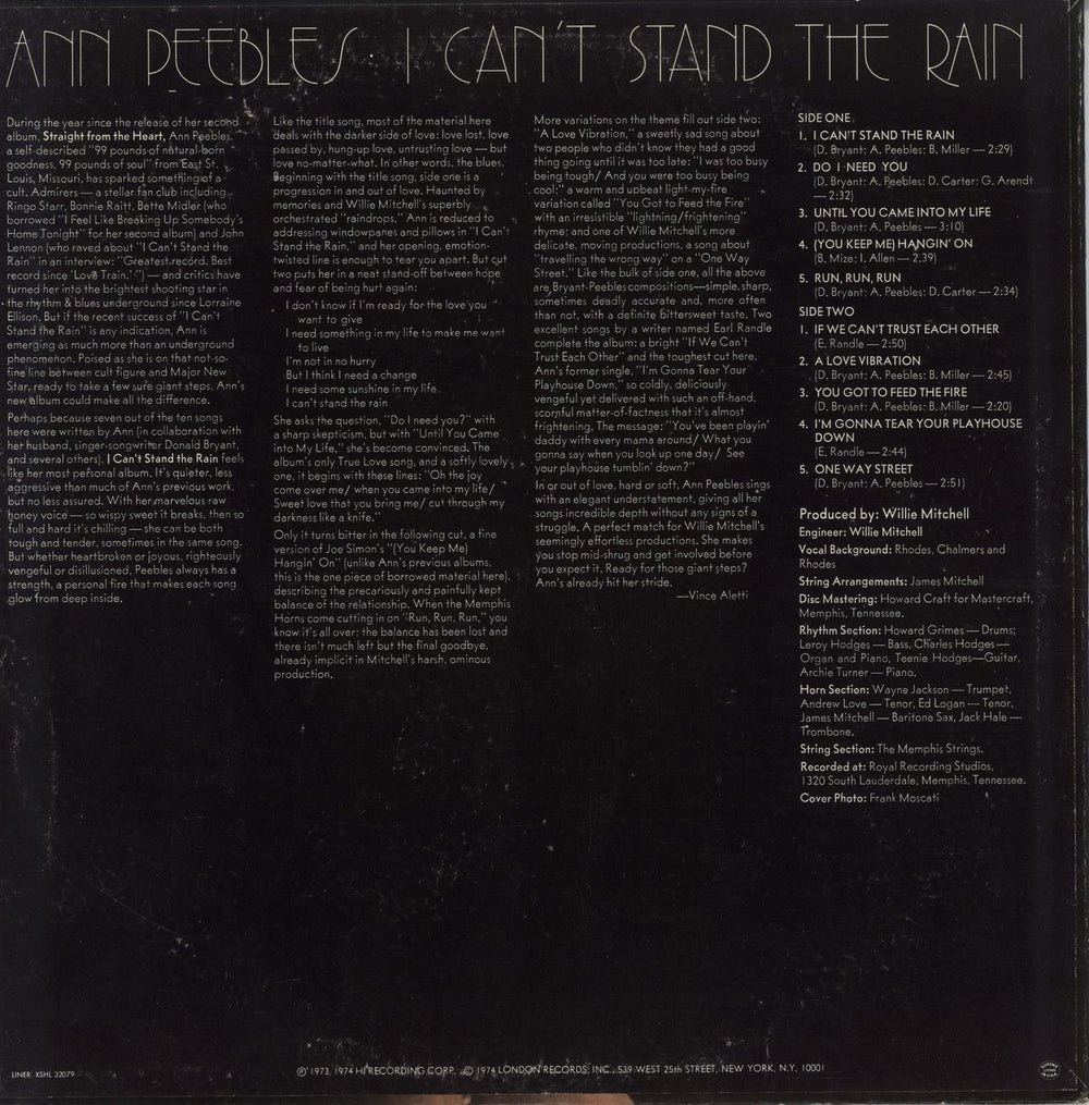 Ann Peebles I Can't Stand The Rain- VG US vinyl LP album (LP record)