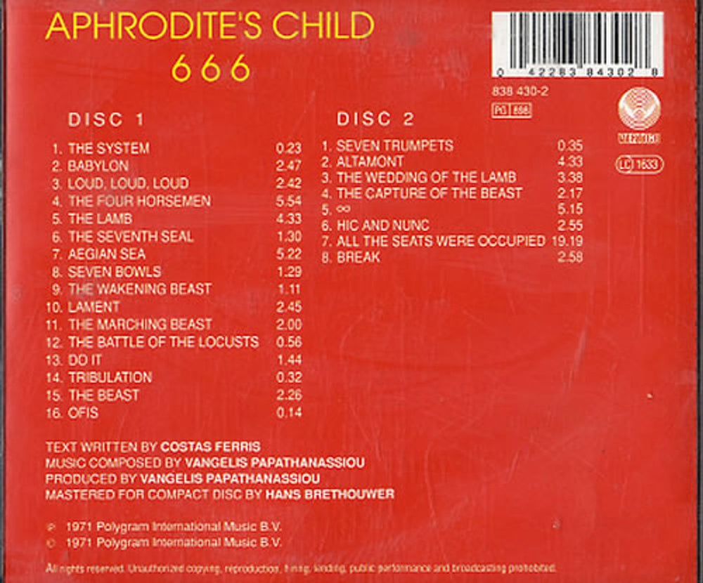 Aphrodite's Child 666 - Six Six Six German 2 CD album set (Double CD) APR2CSI75929