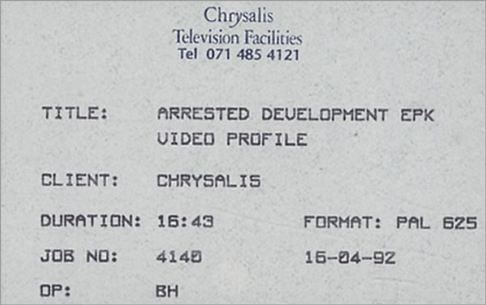 Arrested Development E.P.K. Video Profile UK Promo video (VHS or PAL or NTSC) PROMO VIDEO