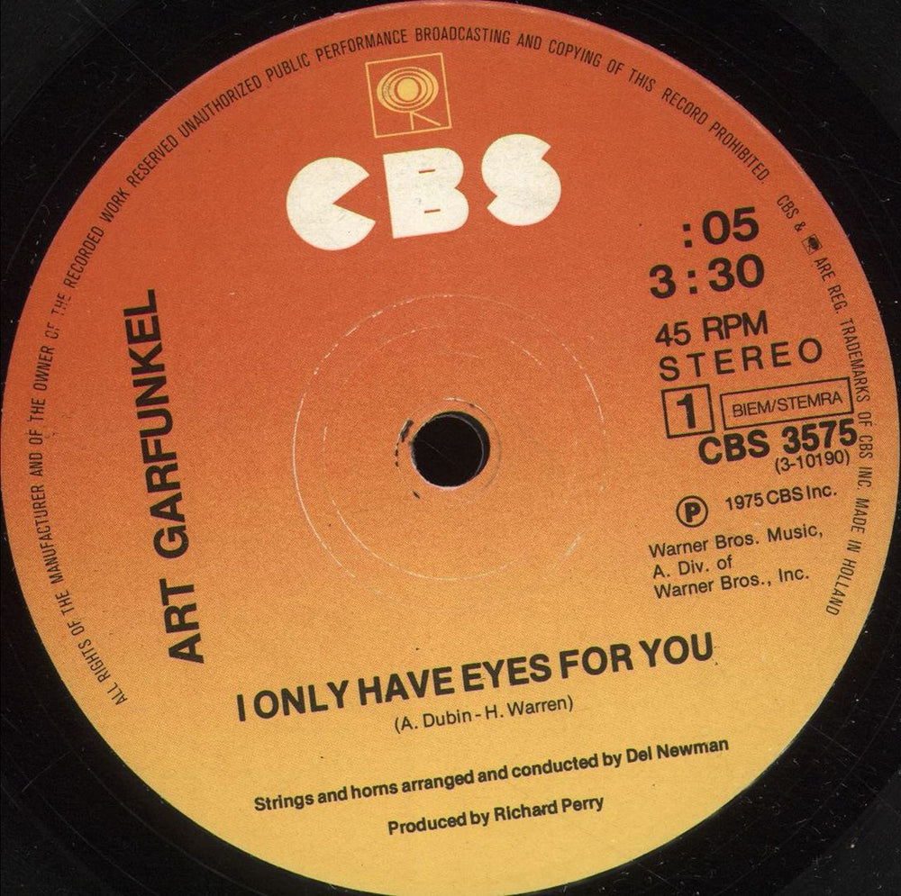 Art Garfunkel I Only Have Eyes For You Dutch 7" vinyl single (7 inch record / 45) CBS3575