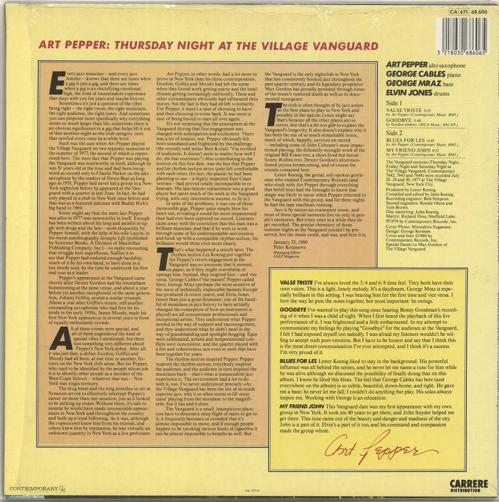 Art Pepper Thursday Night At The Village Vanguard French vinyl LP album (LP record)