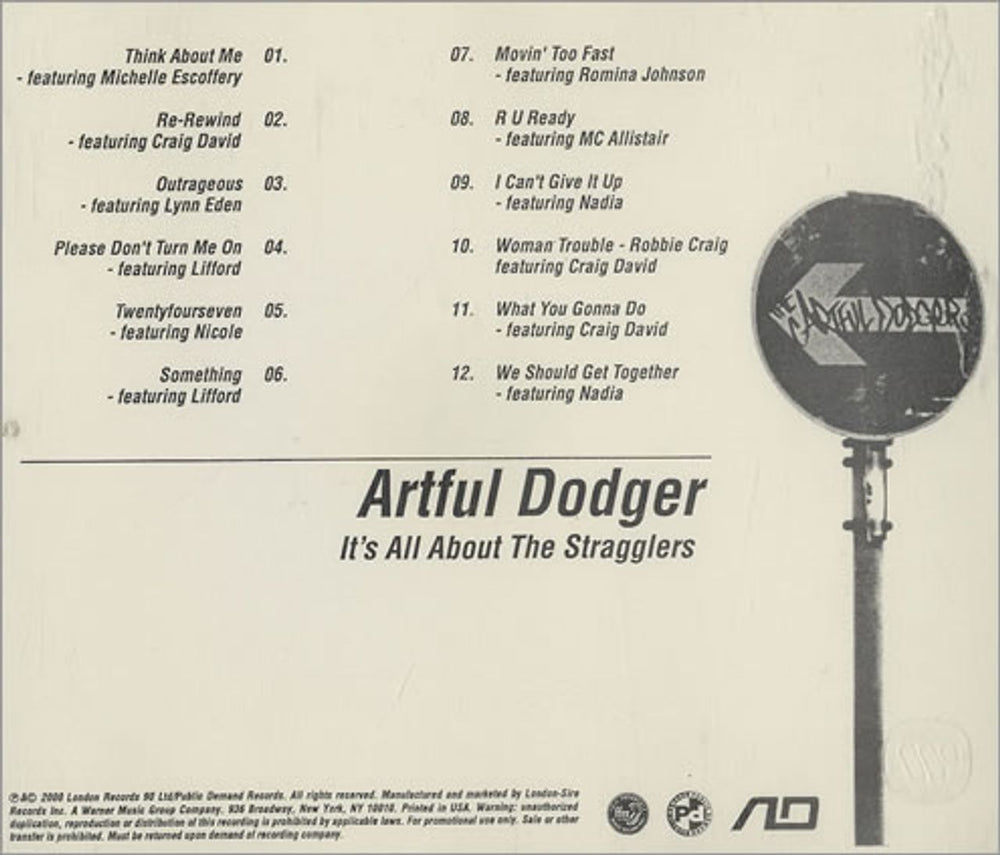 Artful Dodger It's All About The Stragglers US Promo CD album (CDLP) PRO500035-2