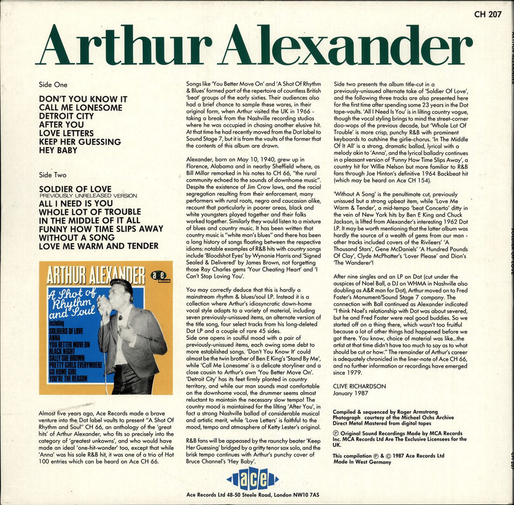 Arthur Alexander Soldier Of Love UK vinyl LP album (LP record)