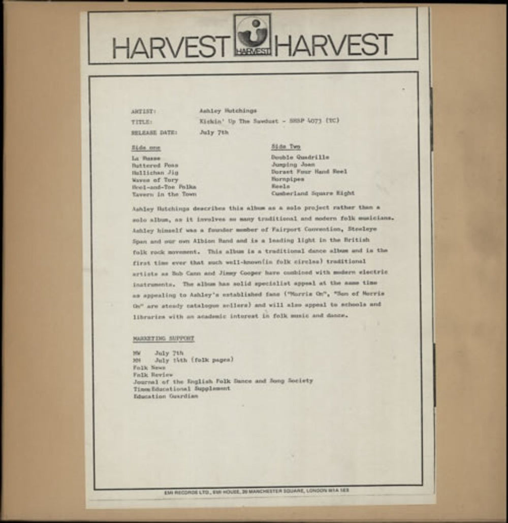 Ashley Hutchings Kickin' Up The Sawdust - Test Pressing Israeli vinyl LP album (LP record) SHSP4073