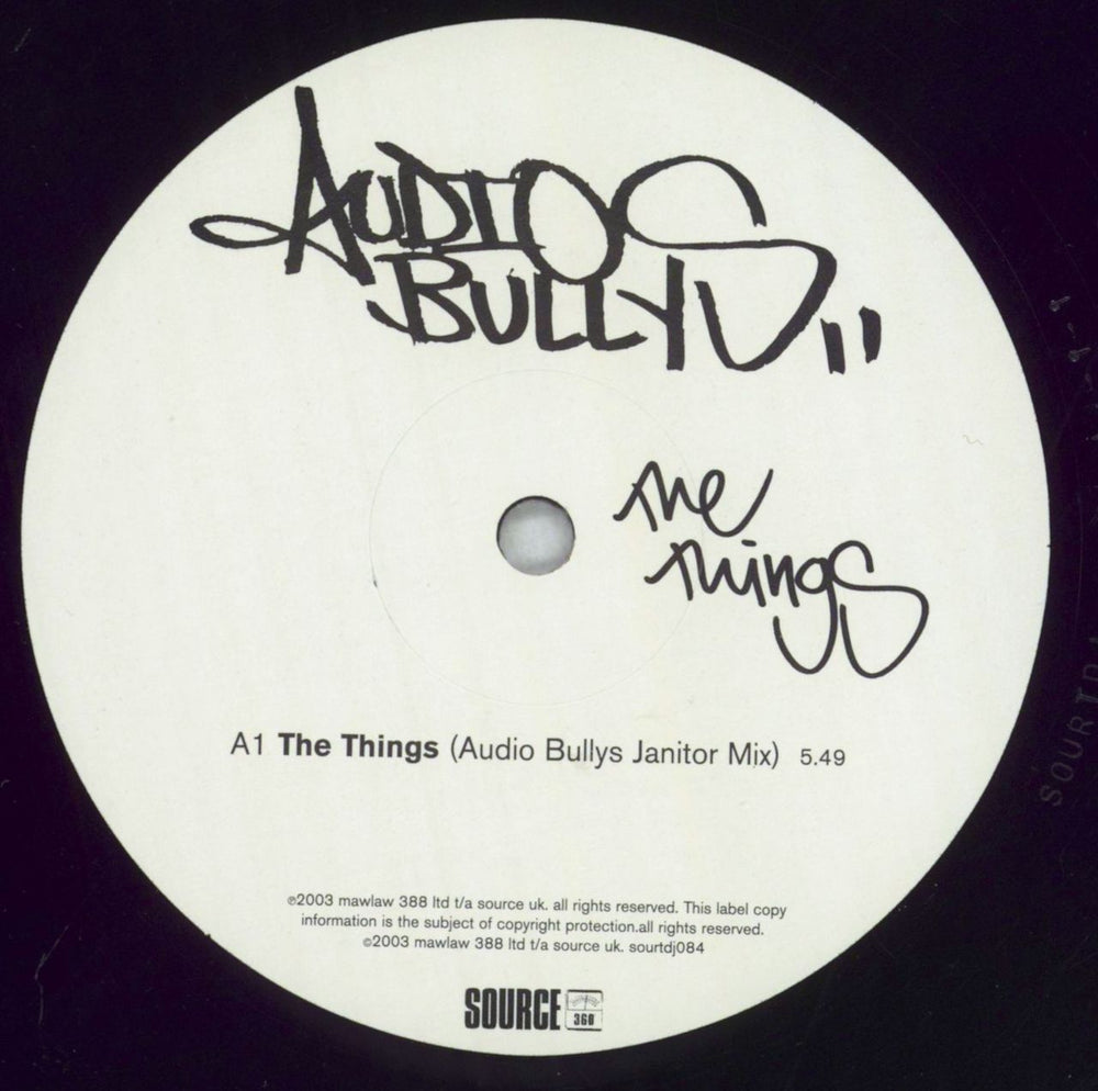 Audio Bullys The Things / Turned Away UK Promo 12" vinyl single (12 inch record / Maxi-single) SOURTDJ084