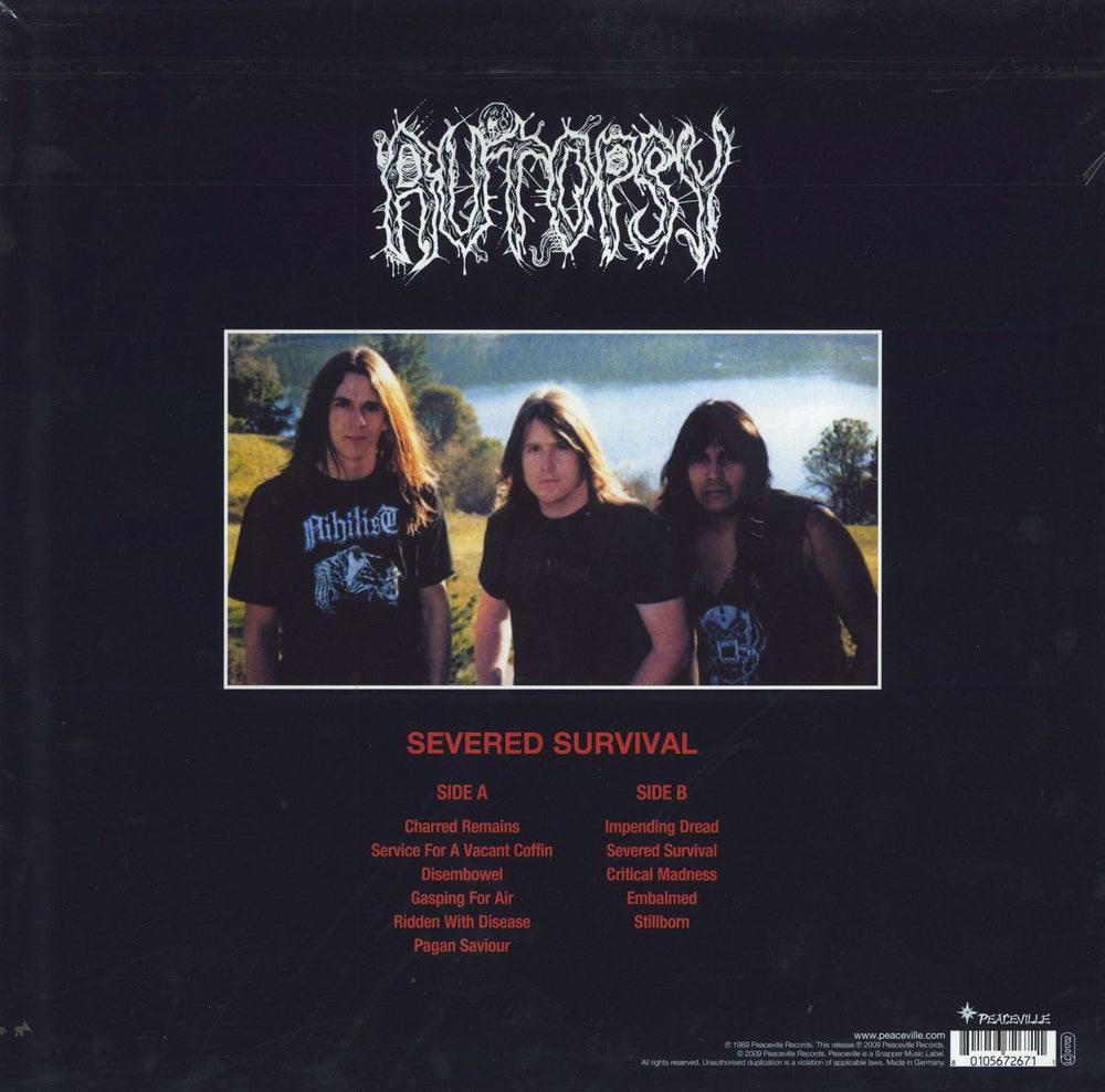 Autopsy Severed Survival UK vinyl LP album (LP record) 801056726711