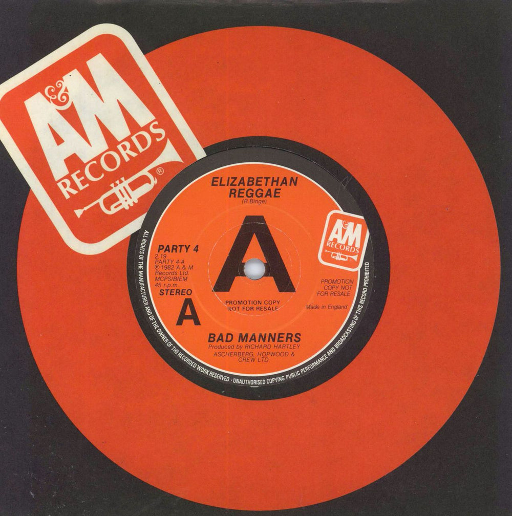 Bad Manners Elizabethan Reggae UK Promo 7" vinyl single (7 inch record / 45) PARTY4