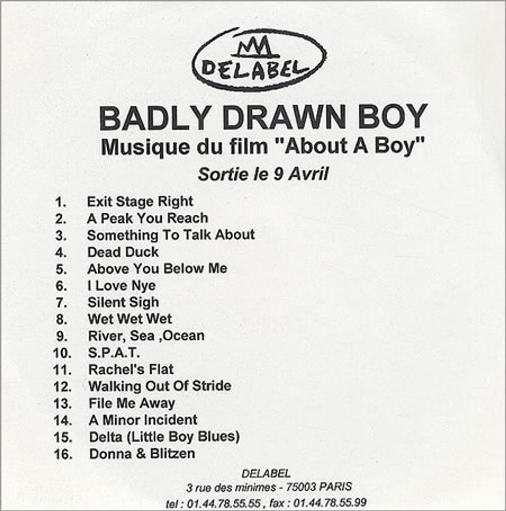 Badly Drawn Boy Musique Du Film 'About A Boy' French Promo CD-R acetate CD-R ACETATE