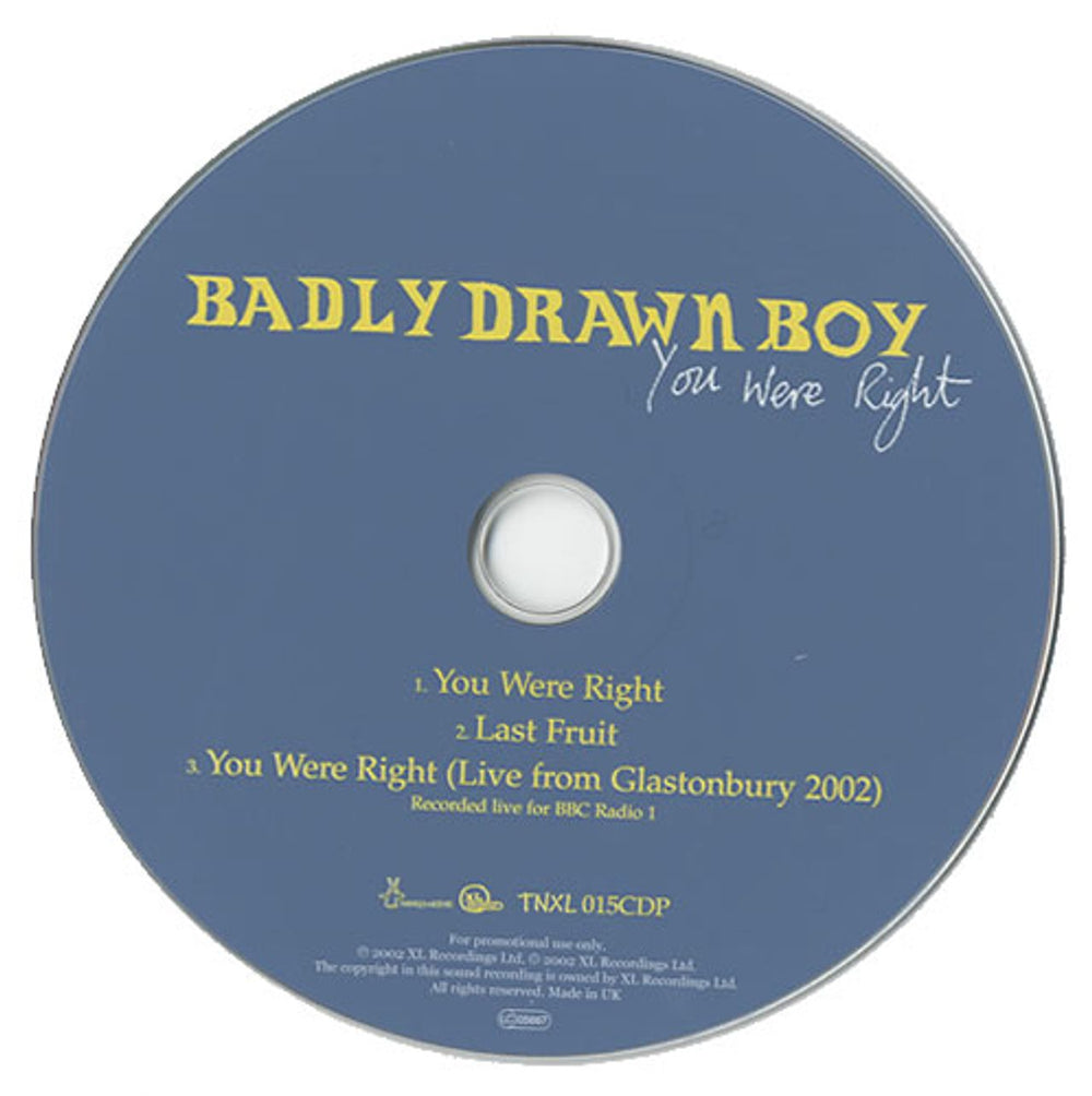 Badly Drawn Boy You Were Right UK Promo CD single (CD5 / 5") TNXL015CDP