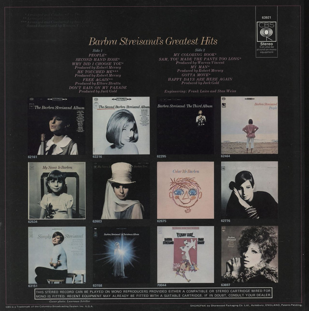 Barbra Streisand Greatest Hits - 1st - F/L UK vinyl LP album (LP record)