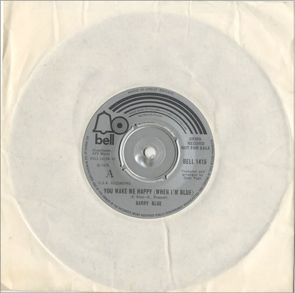 Barry Blue You Make Me Happy (When I'm Blue) UK Promo 7" vinyl single (7 inch record / 45) BELL1415