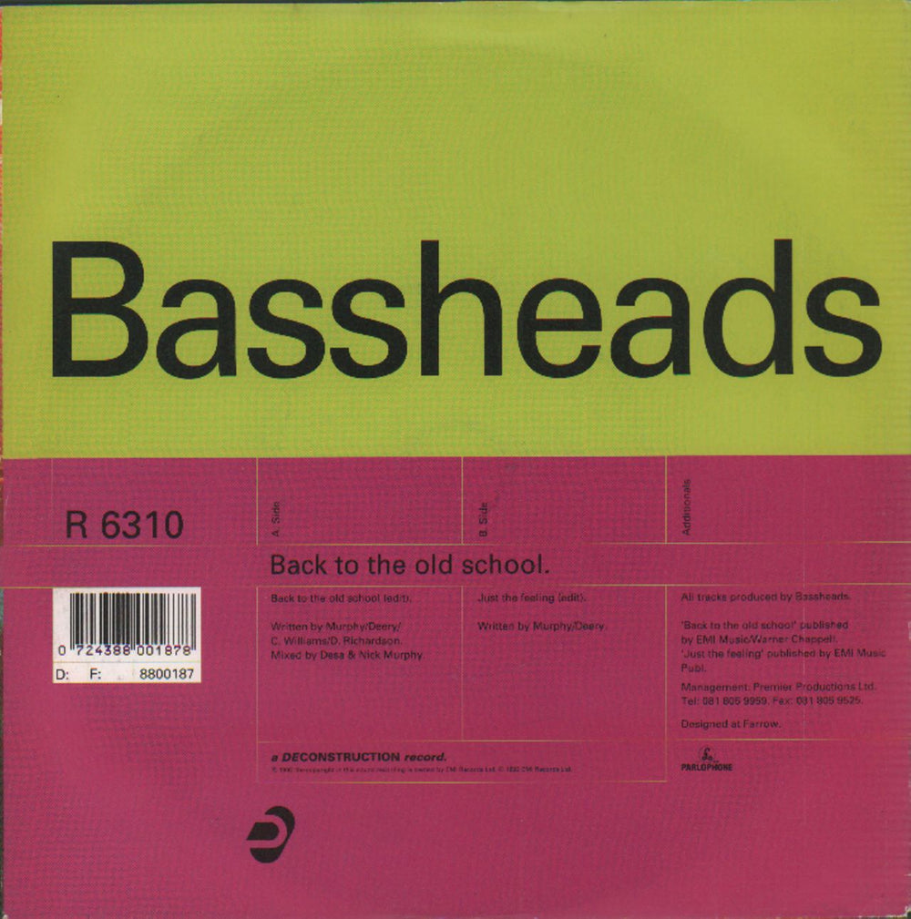 Bassheads Back To The Old School UK 7" vinyl single (7 inch record / 45) R6310