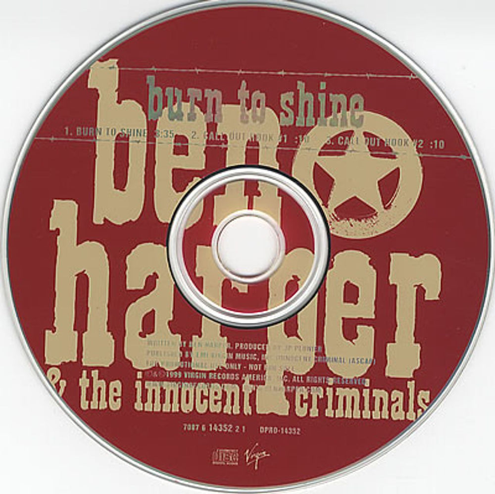 Ben Harper Burn To Shine US Promo CD single (CD5 / 5") BHPC5BU149324