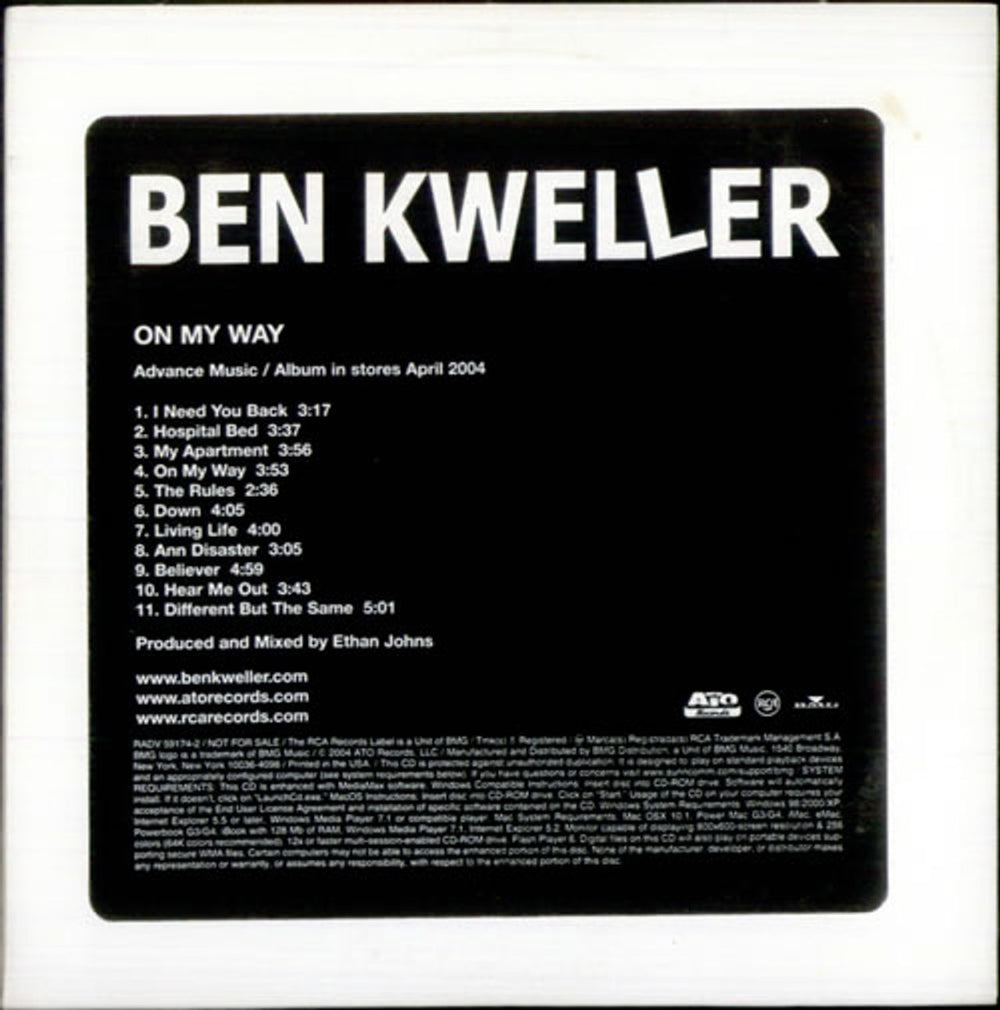 Ben Kweller On My Way US Promo CD album (CDLP) RADV59174-2