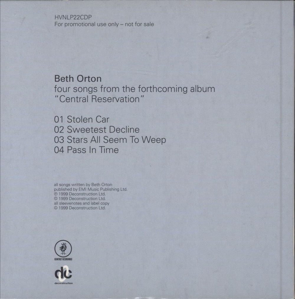 Beth Orton Four Songs From Central Reservation UK Promo CD single (CD5 / 5") BETC5FO131949