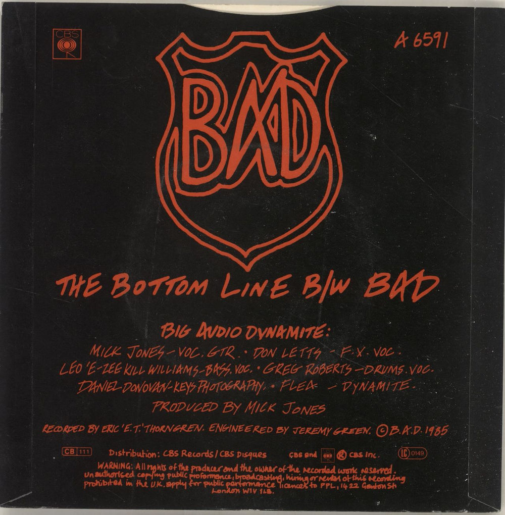 Big Audio Dynamite The Bottom Line UK 7" vinyl single (7 inch record / 45) BAD07TH31700