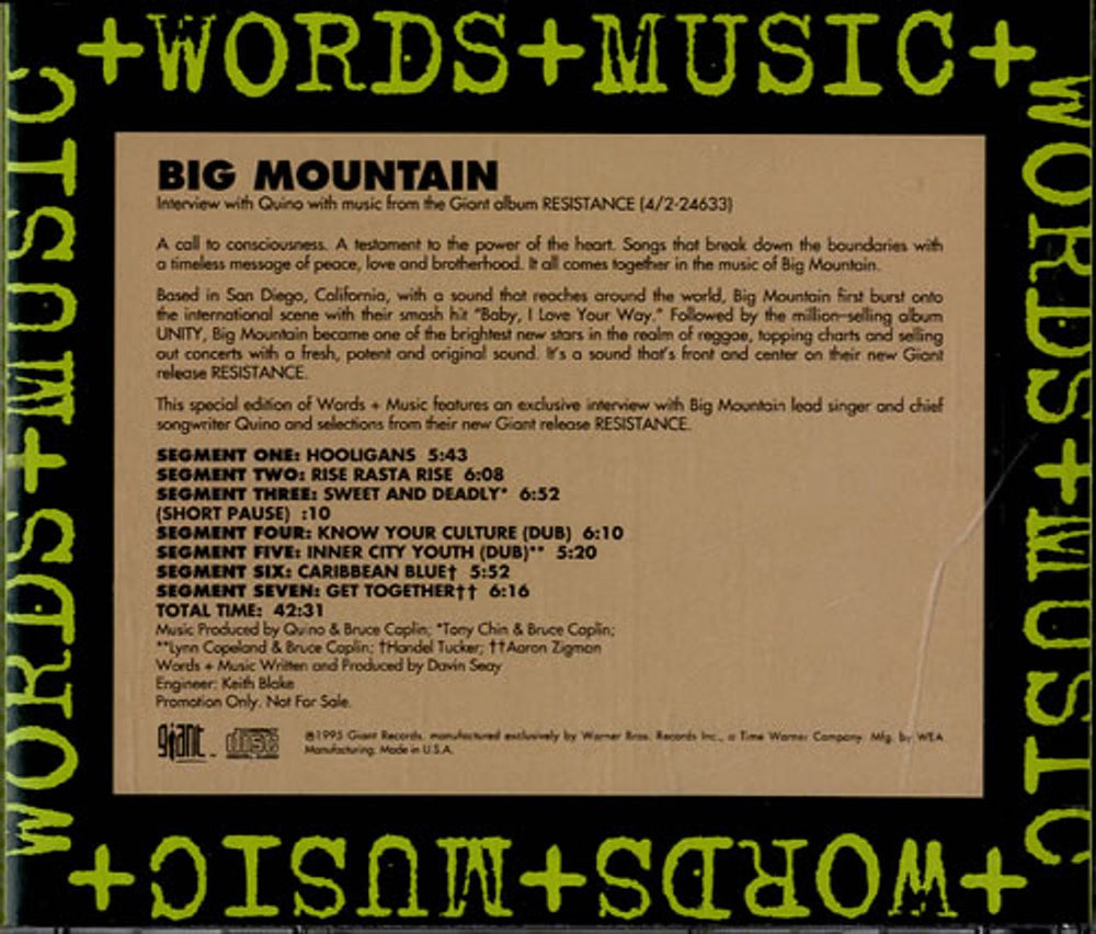 Big Mountain Words & Music US Promo CD album (CDLP) PRO-CD-7907