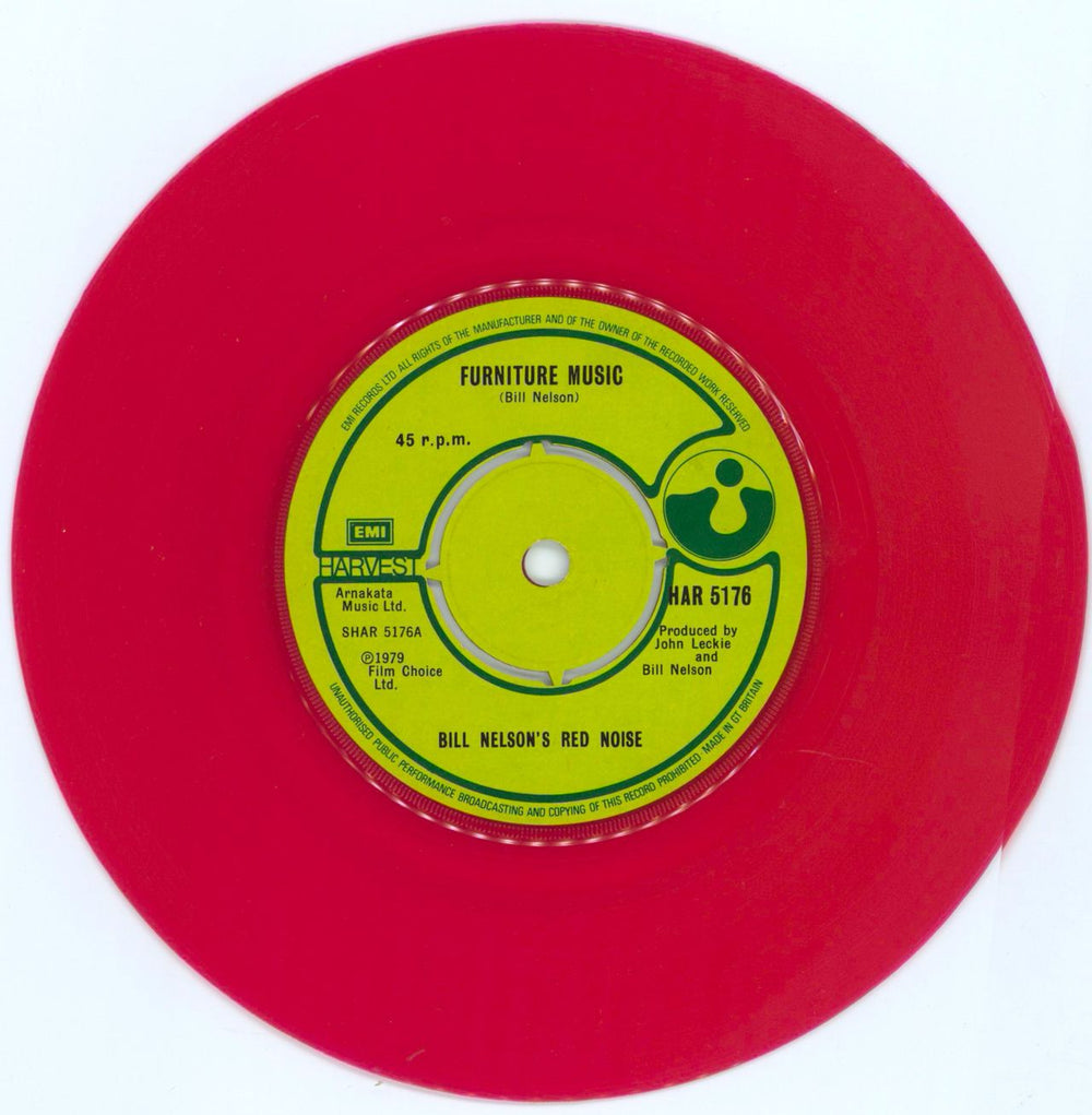 Bill Nelson Furniture Music - Red vinyl UK 7" vinyl single (7 inch record / 45) HAR5176