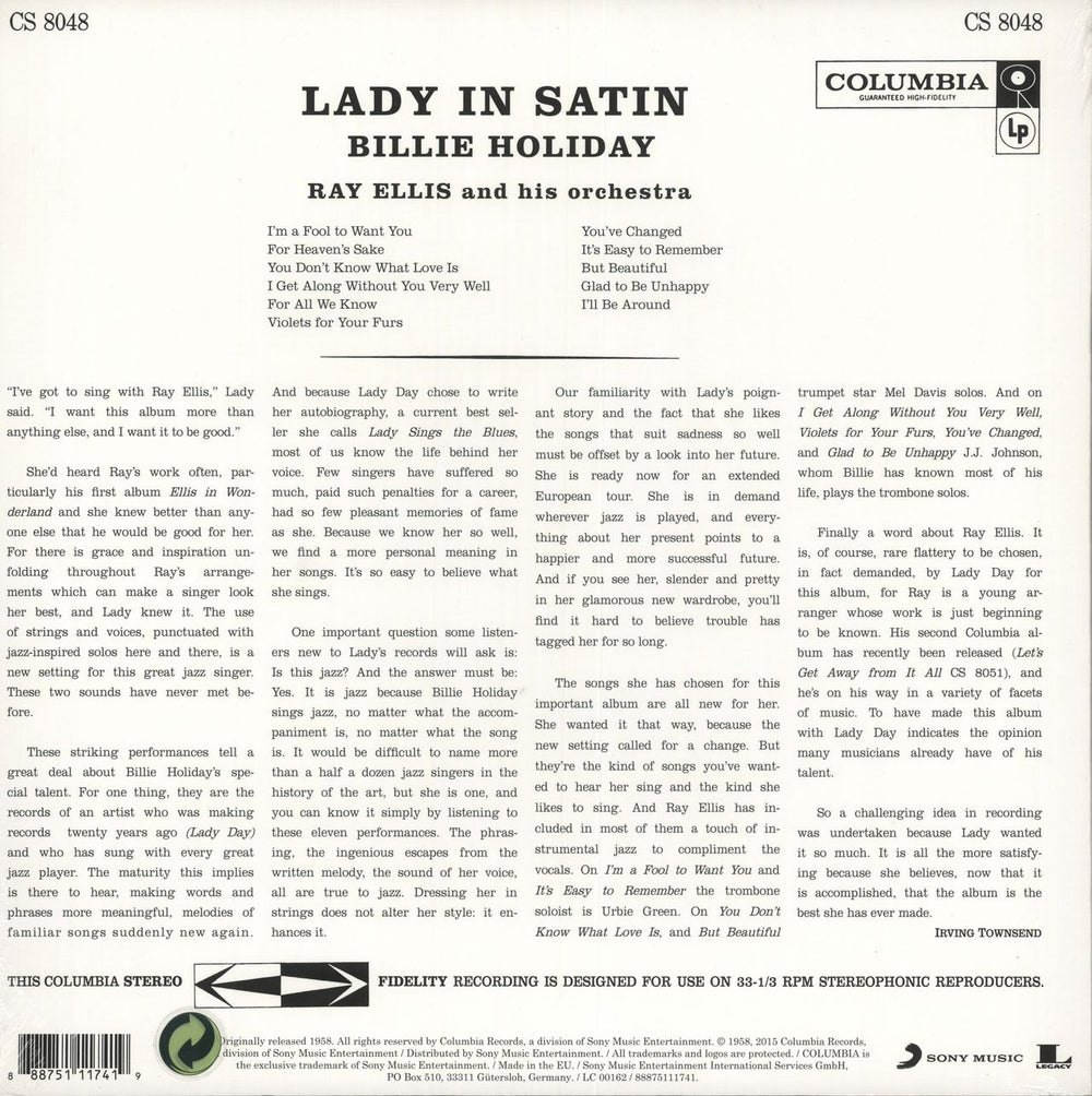 Billie Holiday Lady In Satin - 180gm Vinyl - Sealed German vinyl LP album (LP record) 888751117419