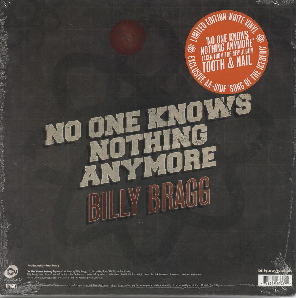 Billy Bragg No One Knows Nothing Anymore - RSD13 - Sealed UK 7" vinyl single (7 inch record / 45) FRY603