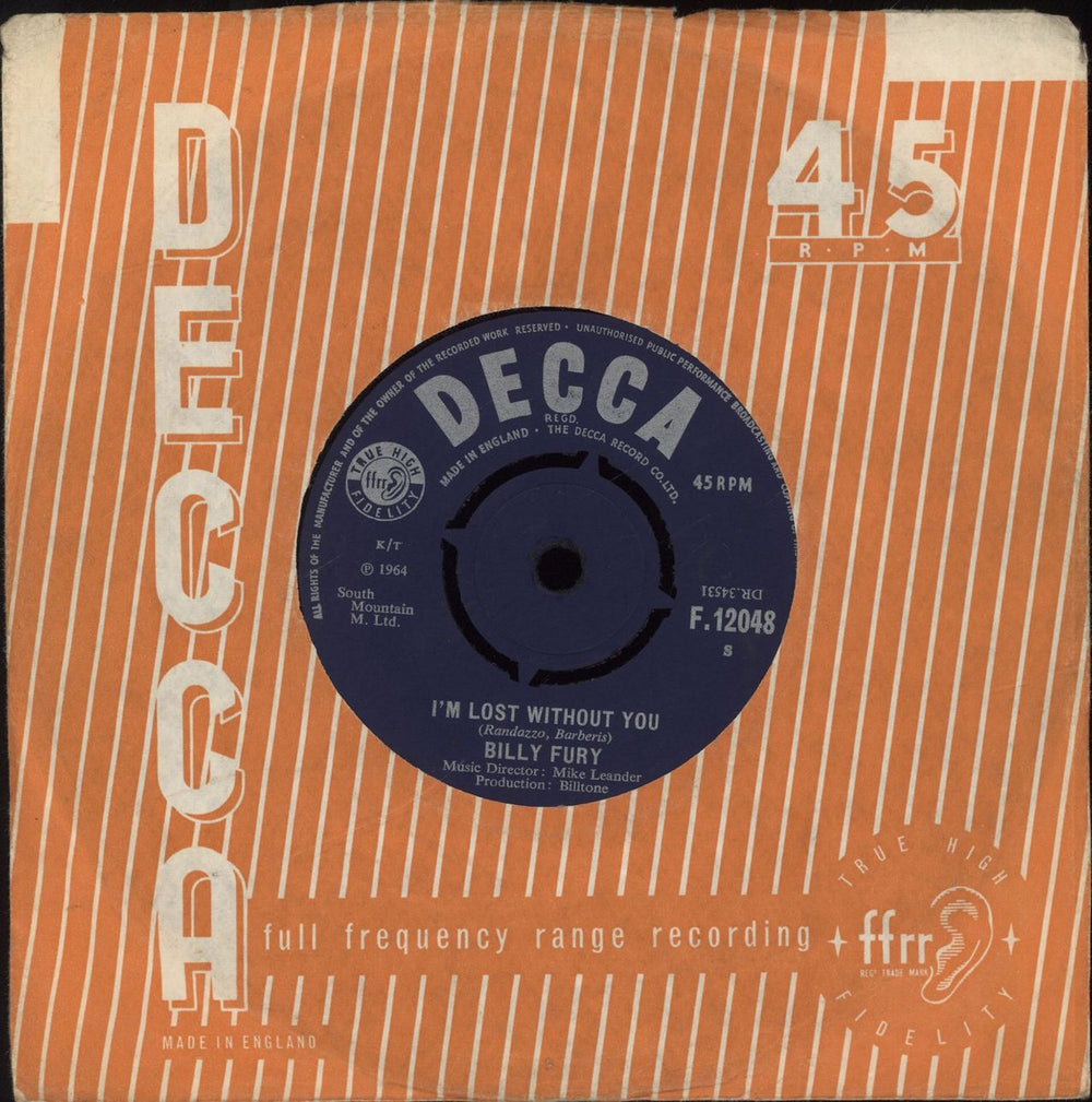 Billy Fury I'm Lost Without You UK 7" vinyl single (7 inch record / 45) F.12048