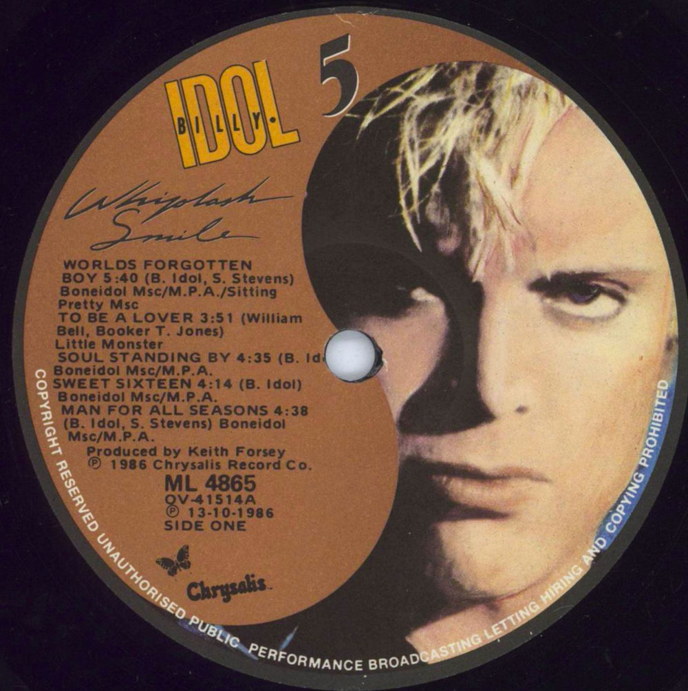 Billy Idol Whiplash Smile South African vinyl LP album (LP record) IDOLPWH805952