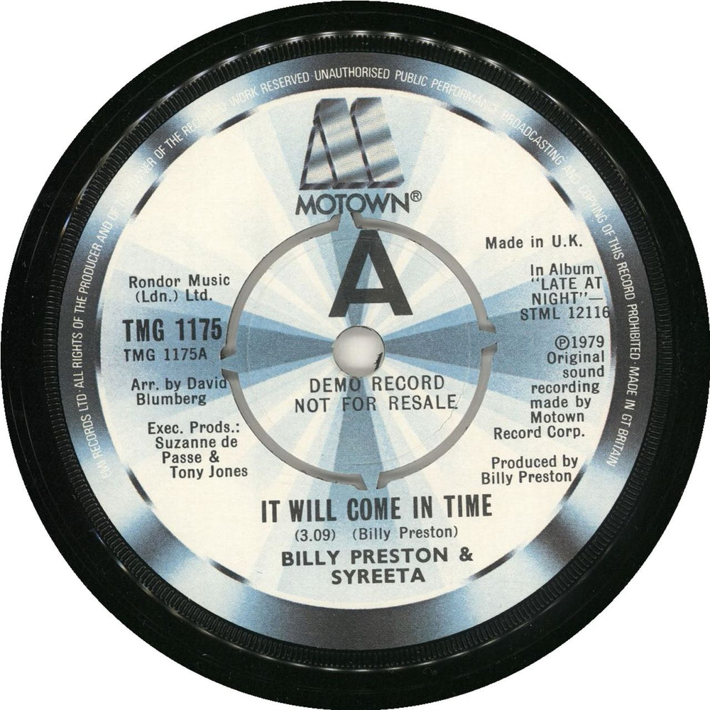 Billy Preston It Will Come In Time - A Label UK Promo 7" vinyl single (7 inch record / 45) BIP07IT459702