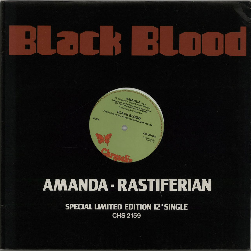 Black Blood Amanda / Rastiferian UK 12" vinyl single (12 inch record / Maxi-single) CHS12/2159