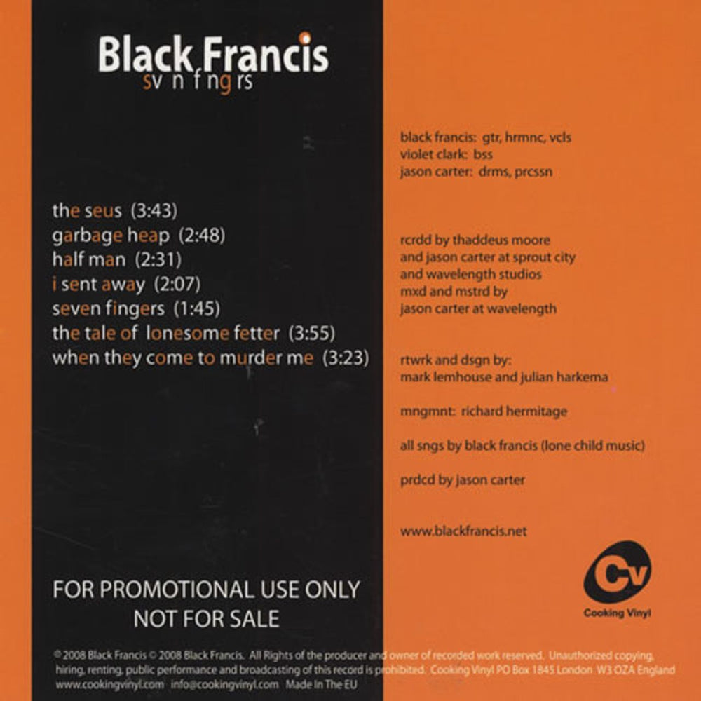 Black Francis Svn Fngrs UK Promo CD single (CD5 / 5") BK8C5SV431975