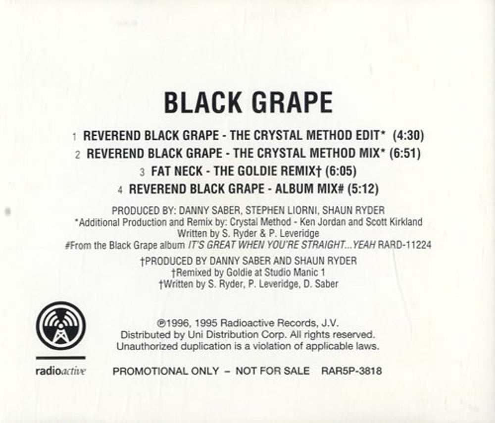 Black Grape Reverend Black Grape US Promo CD single (CD5 / 5") RAR5P3818