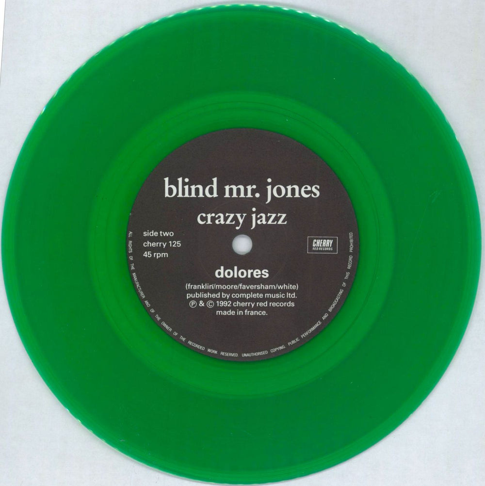 Blind Mr Jones Crazy Jazz - Green Vinyl UK 7" vinyl single (7 inch record / 45) BMJ07CR503049