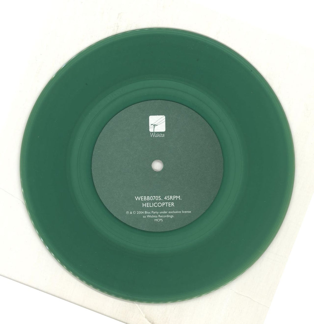 Bloc Party Helicopter - 1st - Green Vinyl UK 7" vinyl single (7 inch record / 45) 5055036210706