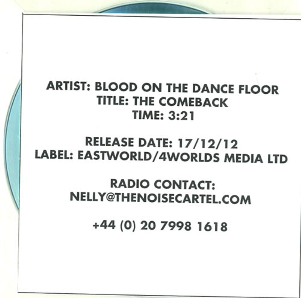 Blood On The Dance Floor  The Comeback UK Promo CD-R acetate CD-R