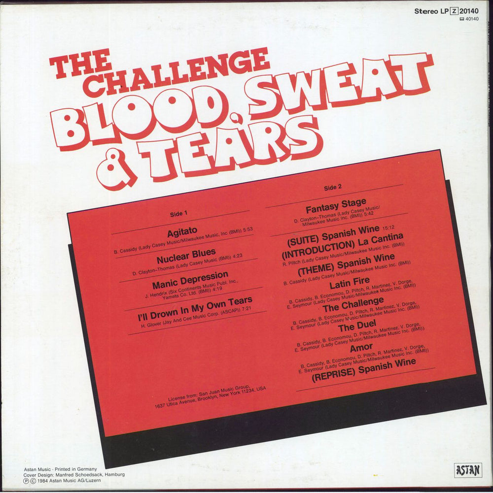 Blood Sweat & Tears The Challenge German vinyl LP album (LP record)