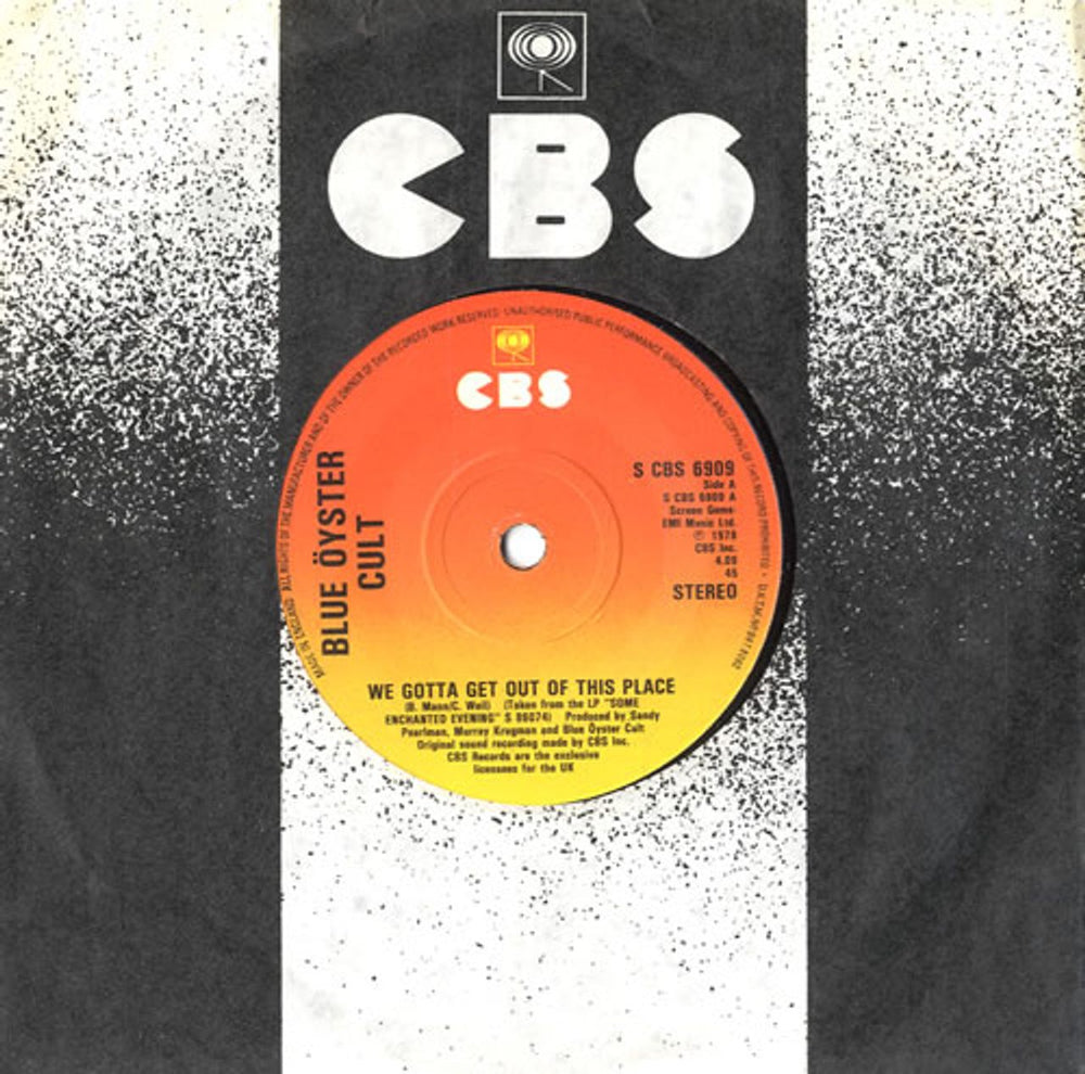 Blue Oyster Cult We Gotta Get Out Of This Place UK 7" vinyl single (7 inch record / 45) SCBS6909