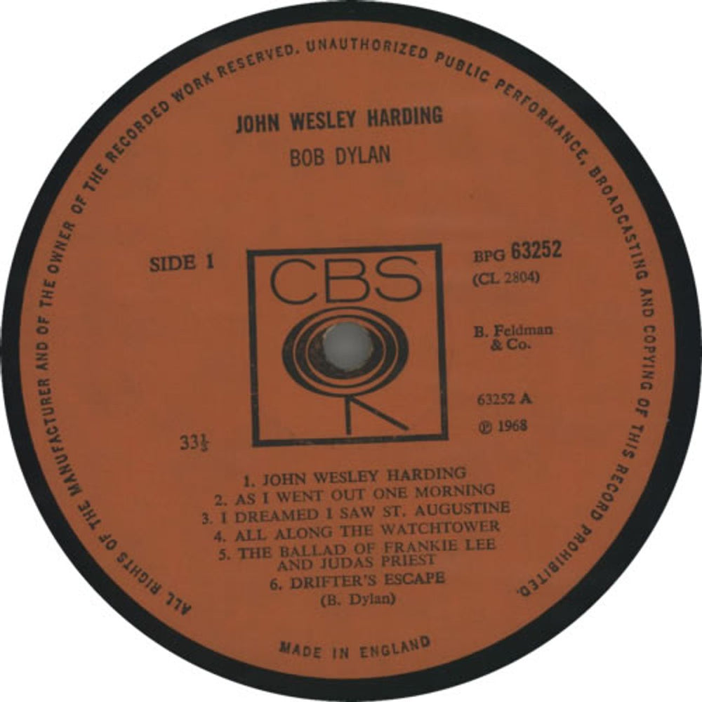 Bob Dylan John Wesley Harding - 2nd Mono UK vinyl LP album (LP record) DYLLPJO554124