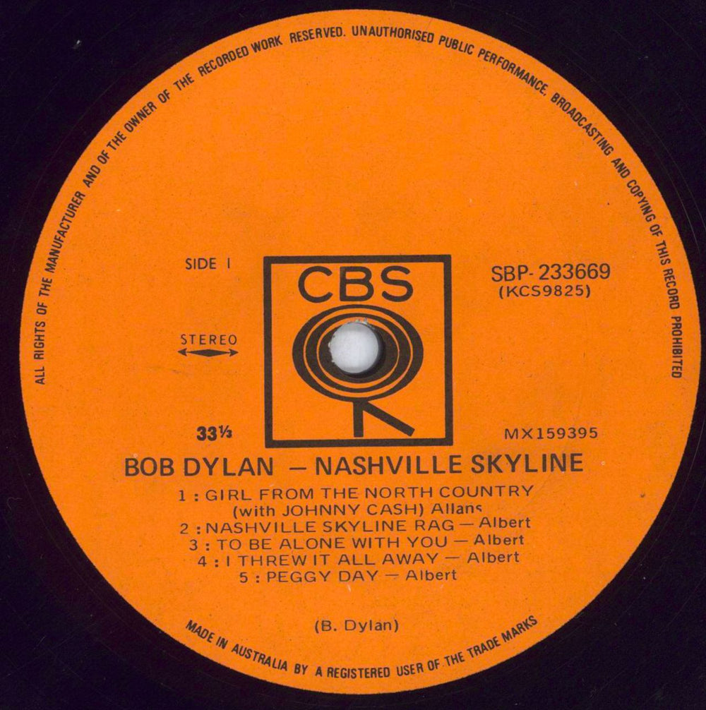 Bob Dylan Nashville Skyline Australian vinyl LP album (LP record) DYLLPNA821721