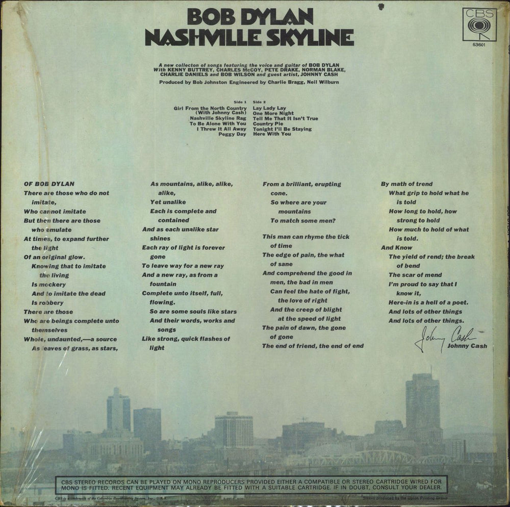 Bob Dylan Nashville Skyline - Stereo - Upton - Shrink UK vinyl LP album (LP record)