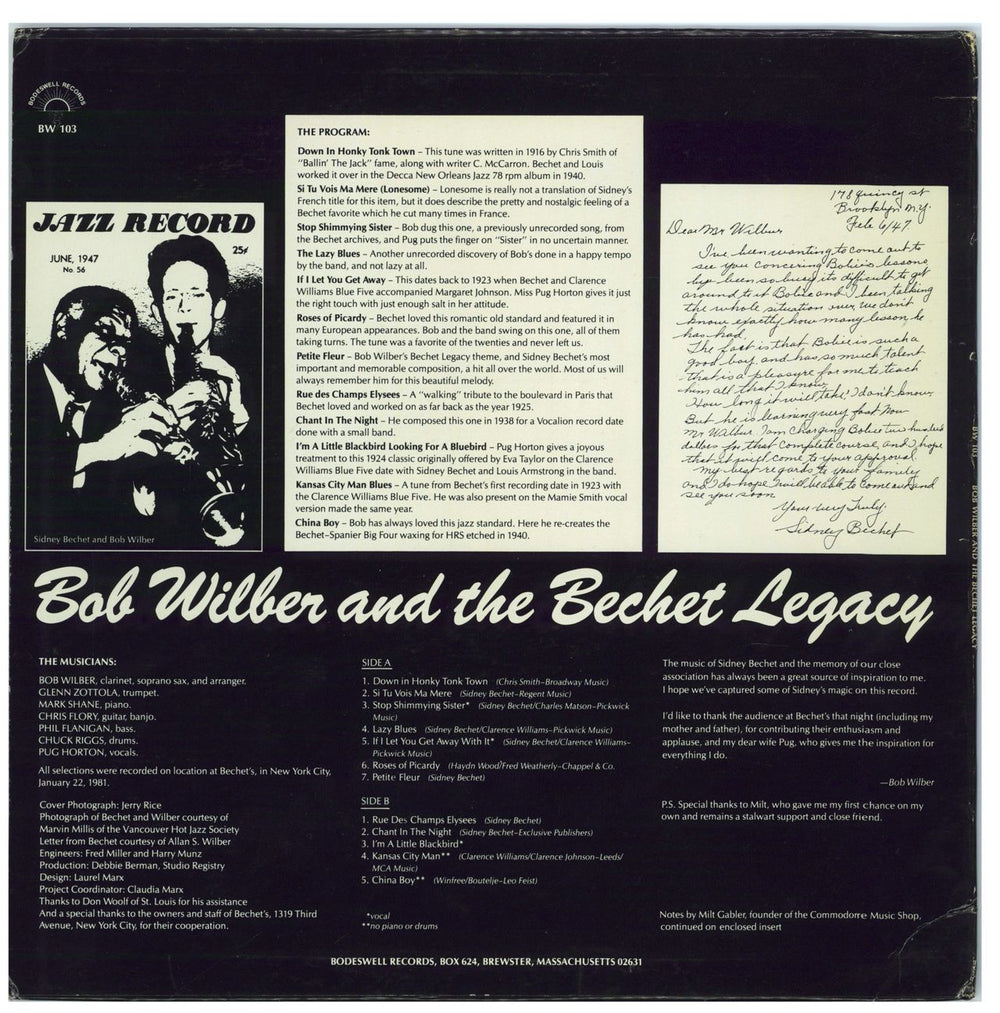 Bob Wilber Bob Wilber And The Bechet Legacy - Autographed US vinyl LP album (LP record)