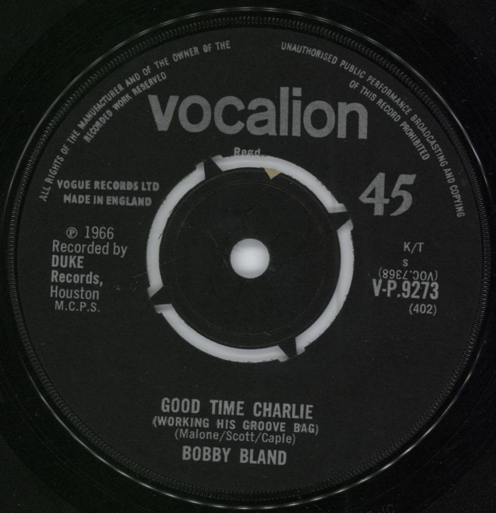 Bobby Bland Good Time Charlie UK 7" vinyl single (7 inch record / 45) V.P.9273