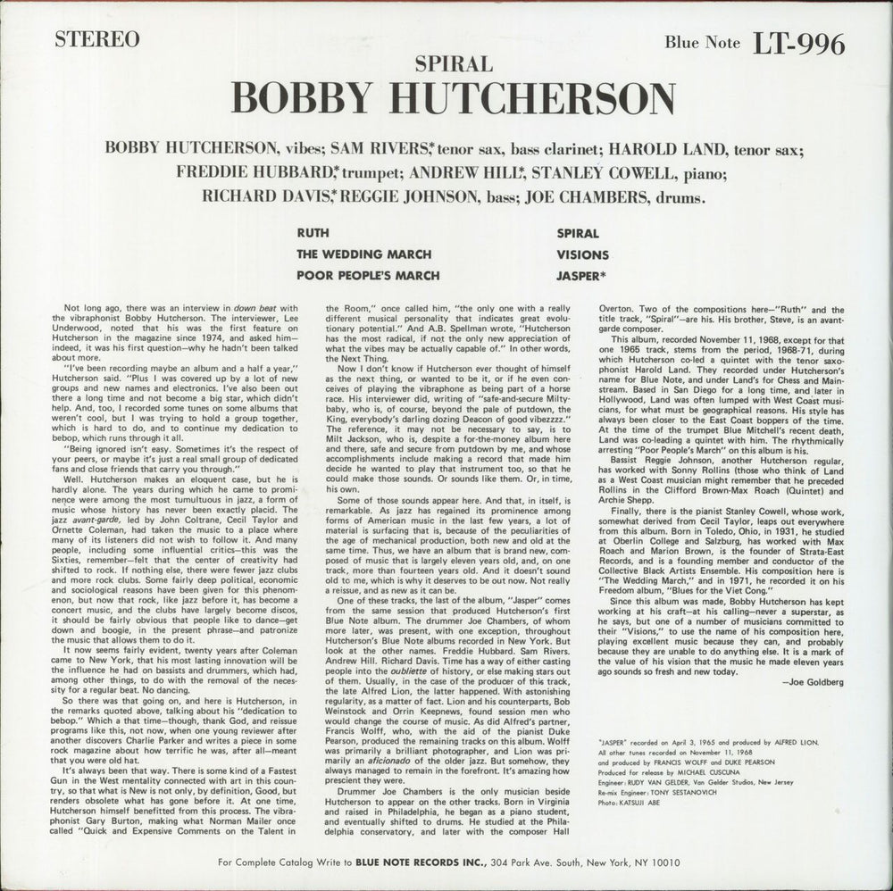 Bobby Hutcherson Spiral US vinyl LP album (LP record)